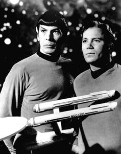 <span class="caption">I believe it’s a ‘climate agreement’, captain. They were popular in the 21st century.</span> <span class="attribution"><a class="link " href="https://en.wikipedia.org/wiki/File:Leonard_Nimoy_William_Shatner_Star_Trek_1968.JPG" rel="nofollow noopener" target="_blank" data-ylk="slk:NBC;elm:context_link;itc:0;sec:content-canvas">NBC</a></span>