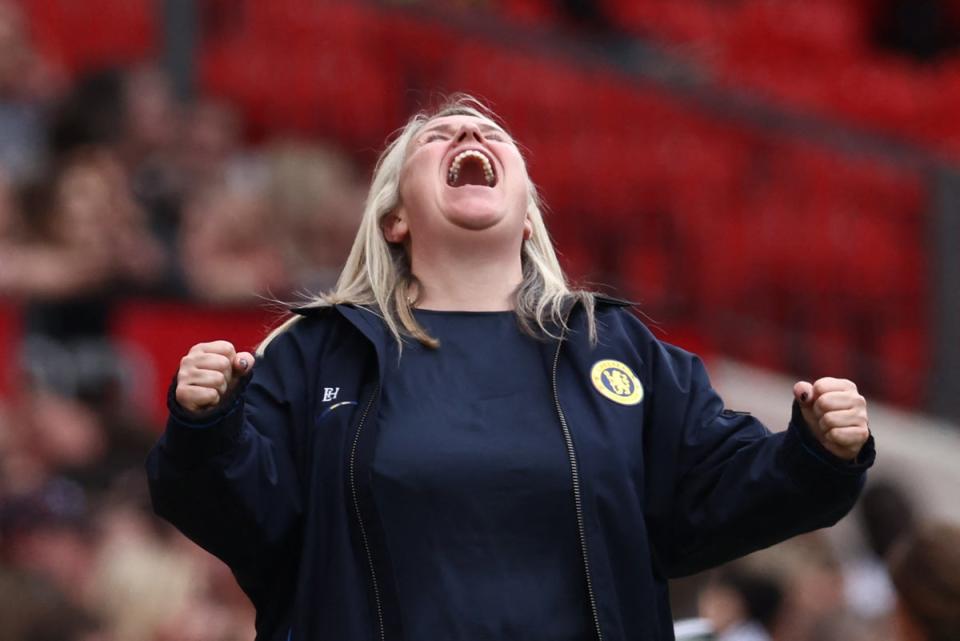 Emma Hayes’ side blew Manchester United away to defend their WSL title (AFP via Getty Images)