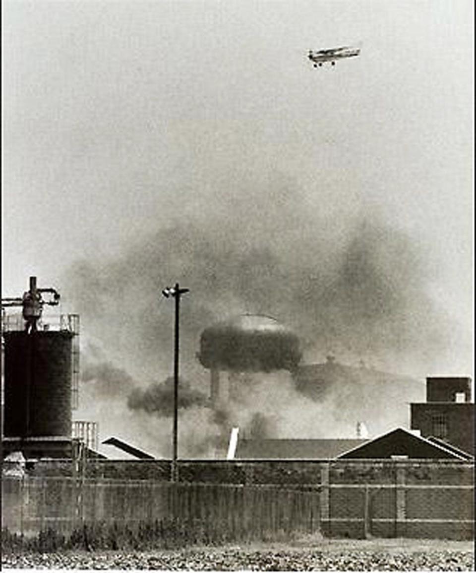 The scene from west of Pontiac Correctional Center during the riot on July 22, 1978.