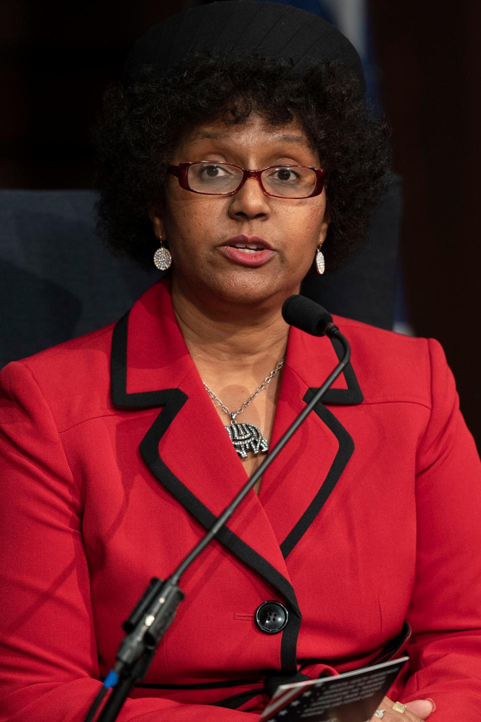 Republican fifth district congressional candidate Natisha Brooks responds to questions during a primary candidate forum hosted by The Tennessean at George Shinn Events Center on Lipscomb University's Campus Thursday, May 19, 2022, in Nashville, Tenn. 