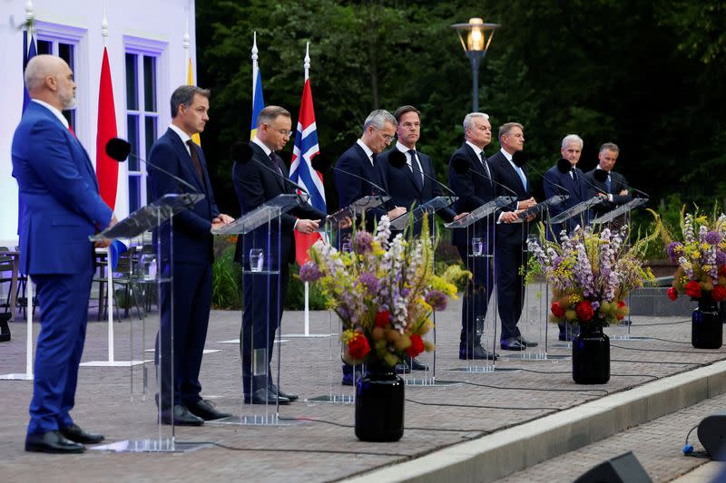 Press conference after a working dinner for NATO leaders, in The Hague