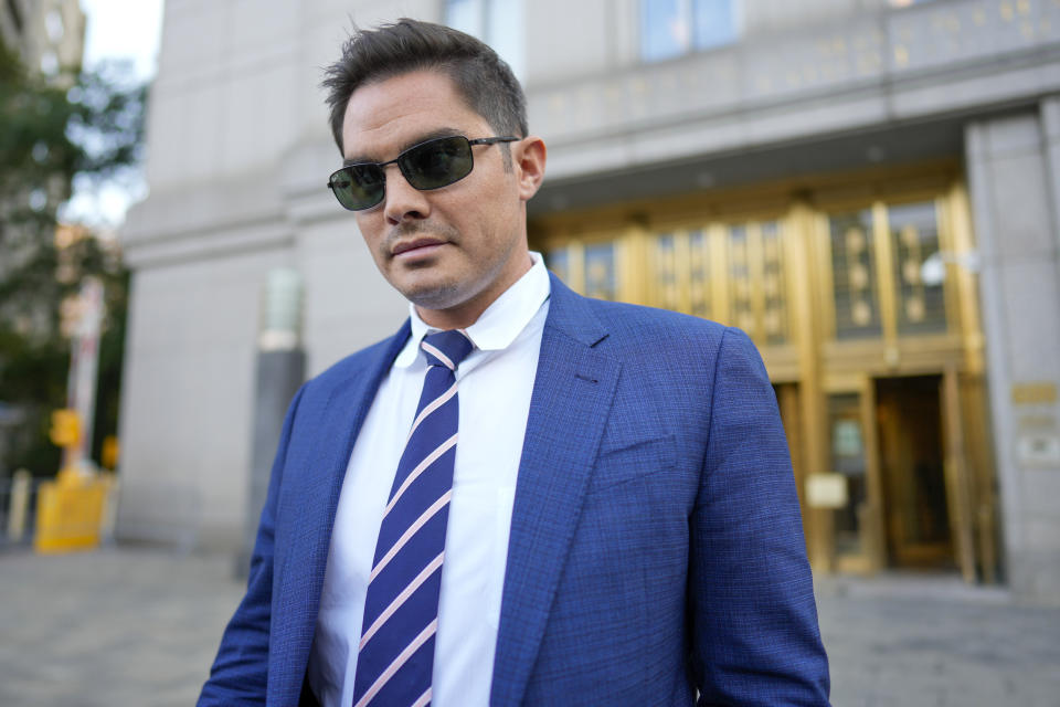 Ryan Salame leaves Federal court, Thursday, Sept. 7, 2023, in New York. Salame, the former top executive at the failed FTX cryptocurrency exchange pleaded guilty Thursday to making tens of millions of dollars in illegal campaign contributions to U.S. politicians and engaging in a criminal conspiracy to operate an unlicensed money transfer business. (AP Photo/Mary Altaffer)