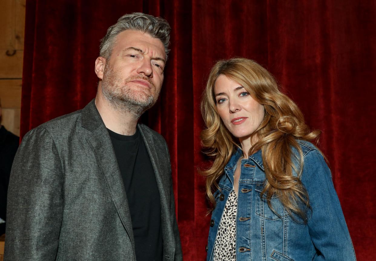 LONDON, ENGLAND - APRIL 14: Charlie Brooker and Annabel Jones pose in the green room during the BFI & Radio Times Television Festival 2019 at the BFI Southbank on April 14, 2019 in London, England. (Photo by David M. Benett/Dave Benett/Getty Images)