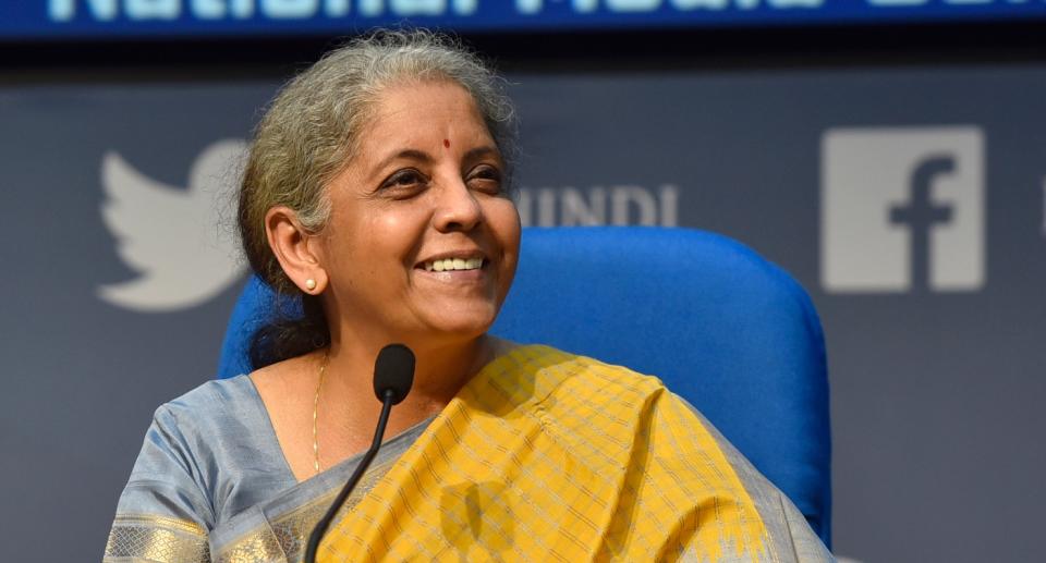 Union Finance Minister Nirmala Sitharaman chairs a post Budget 2021-22 press conference at National Media Centre, on February 1, 2021 in New Delhi. Photo: Sanjeev Verma/Hindustan Times via Getty Images