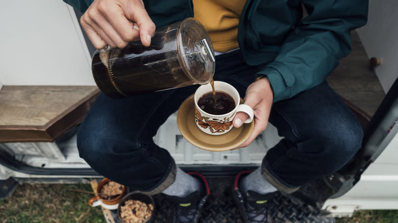 pouring coffee from French press