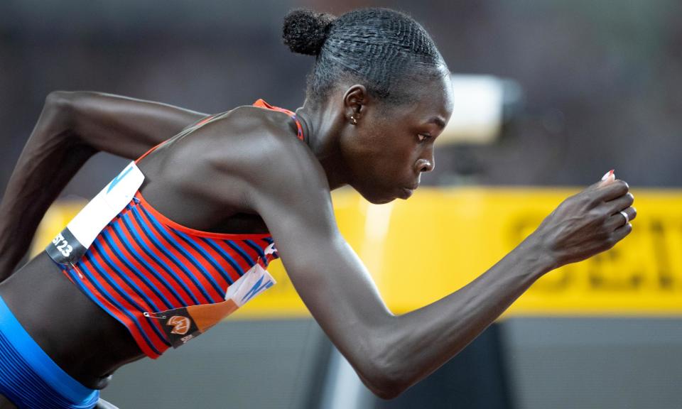 <span>Athing Mu at the start of the 800m final at the 2023 world championships, her last championship race.</span><span>Photograph: Tim Clayton/Corbis/Getty Images</span>