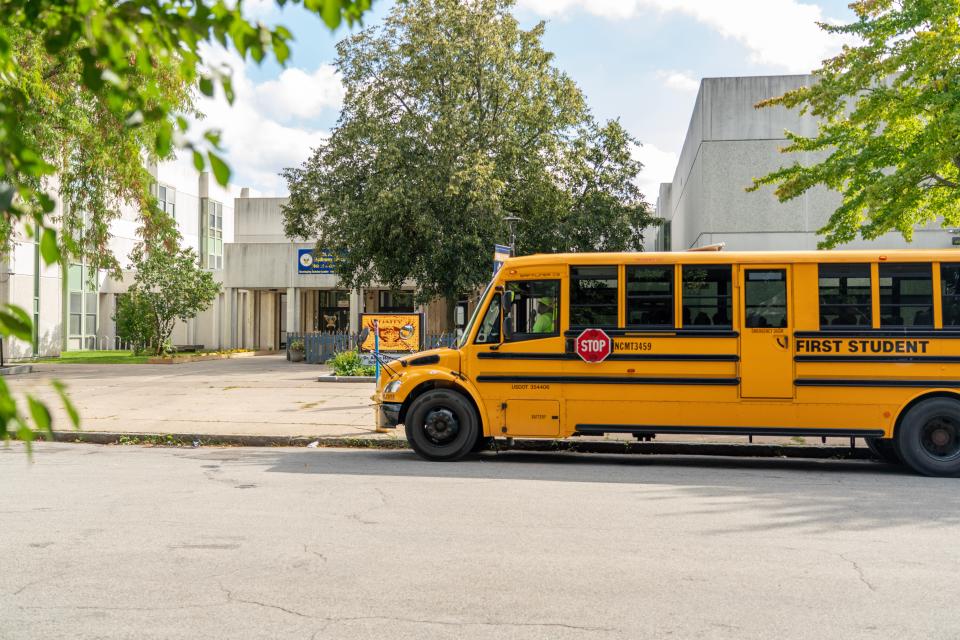 On September 13, 2023, students of the Dr. Alice Holloway Young School of Excellence get on the buses to go home for the day.