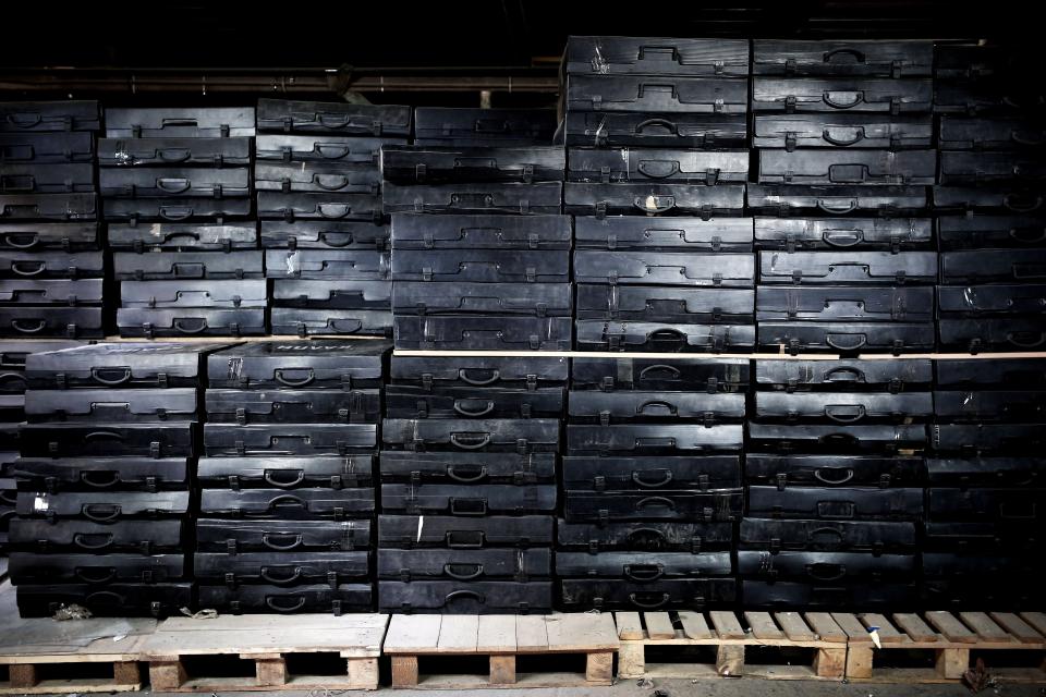 Ballot boxes for the upcoming referendum are stored in a warehouse in Athens, Greece, on July 2, 2015.