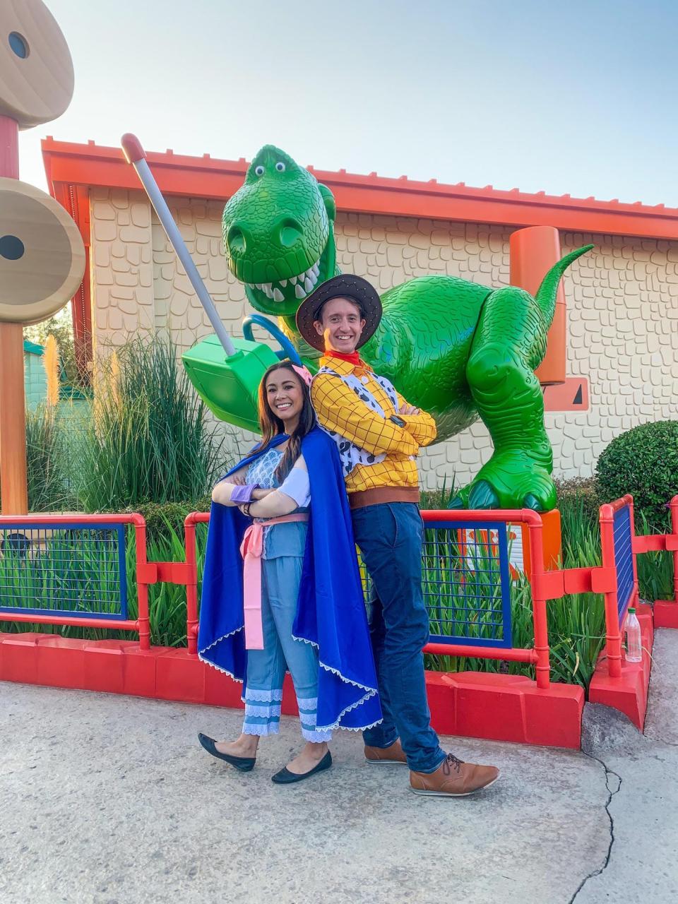 Disney fan Jana and her partner dress as Woody and Bo Peep for Halloween.