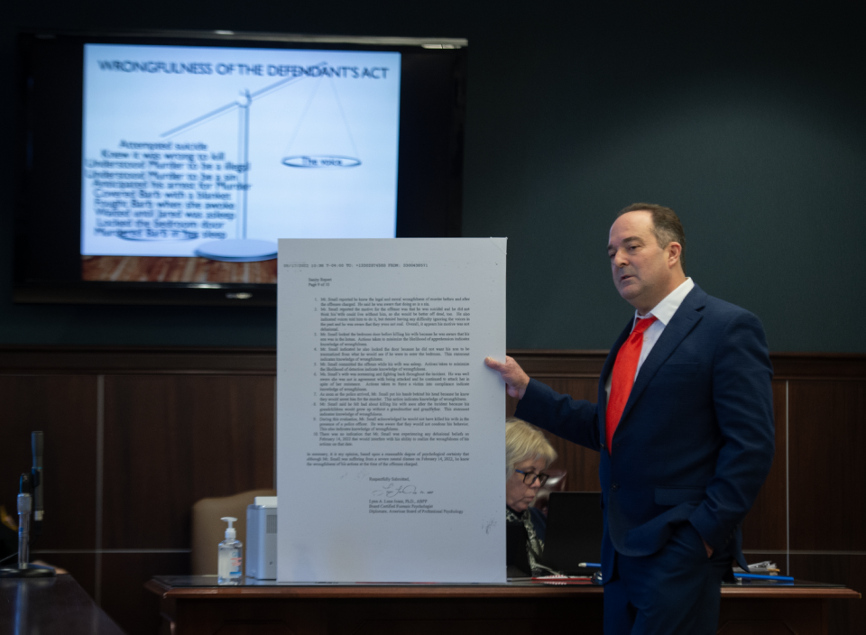 Assistant Portager County Prosecutor Stephen Michniak delivers closing arguments in the Donald Small trial on Wednesday.