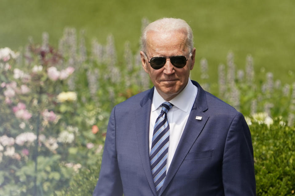 President Joe Biden arrives for a ceremony on the South Lawn of the White House, in Washington, Tuesday, July 20, 2021, where he will honor the Super Bowl Champion Tampa Bay Buccaneers for their Super Bowl LV victory. (AP Photo/Andrew Harnik)