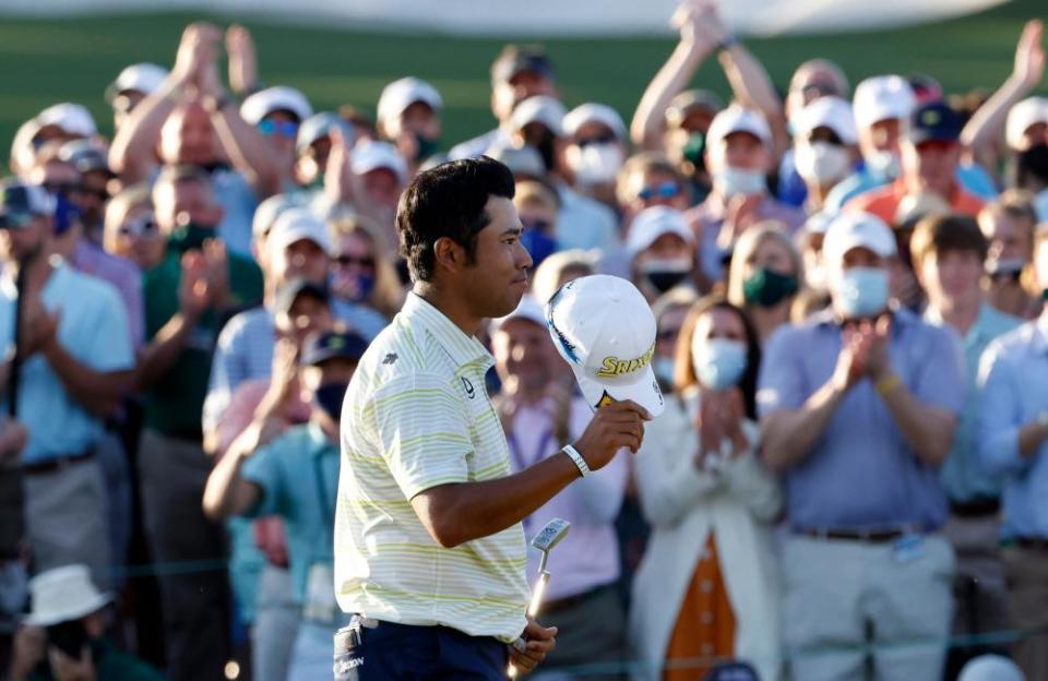 Hideki Matsuyama enjoys the acclaim on the crowd after winning the Masters.