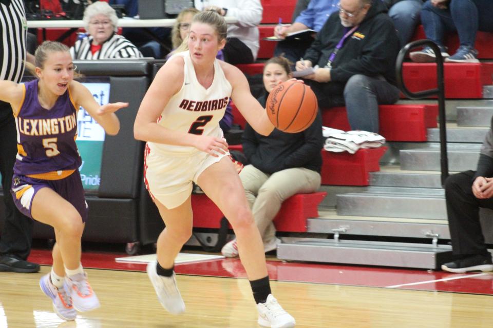 Loudonville's Corri Vermilya pushing the ball up the court.