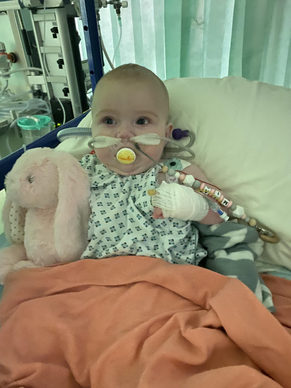 Mia Rogers was taken to hospital at just five weeks old after her parents noticed she was making a high-pitched wheezing sound while breathing. (Sophie Collins/Guy’s and St Thomas Hospital/SWNS)