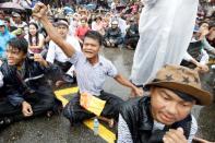 People who oppose the amending of Myanmar's constitution gather at a rally in Yangon