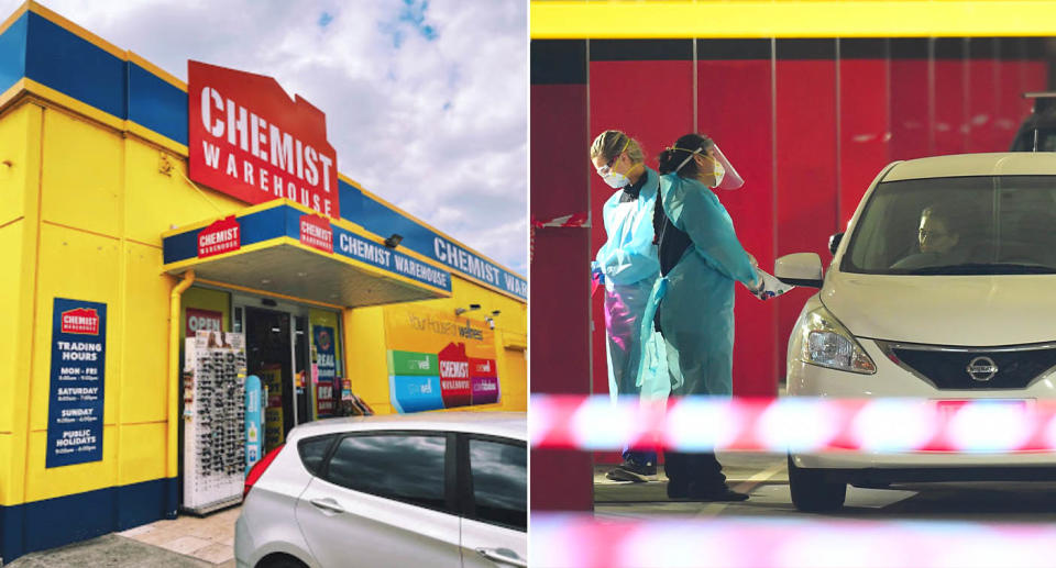 The storefront of Chemist Warehouse in Liverpool.