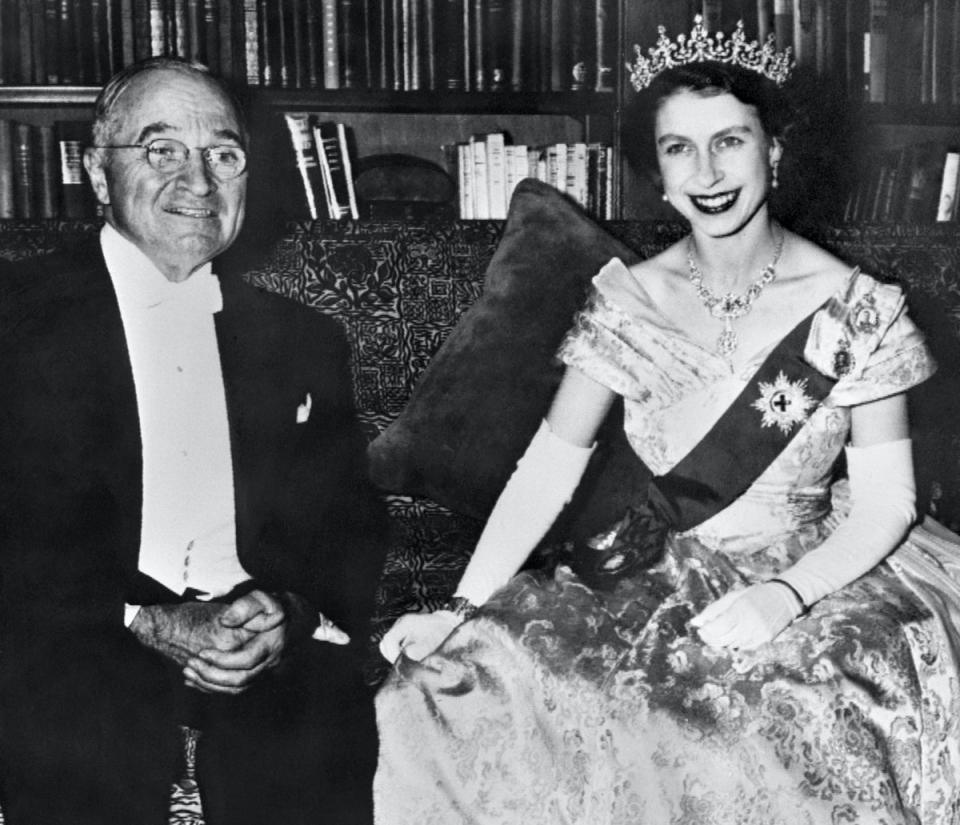 The then Princess Elizabeth poses with President Harry Truman in October 1951 (AFP/Getty)