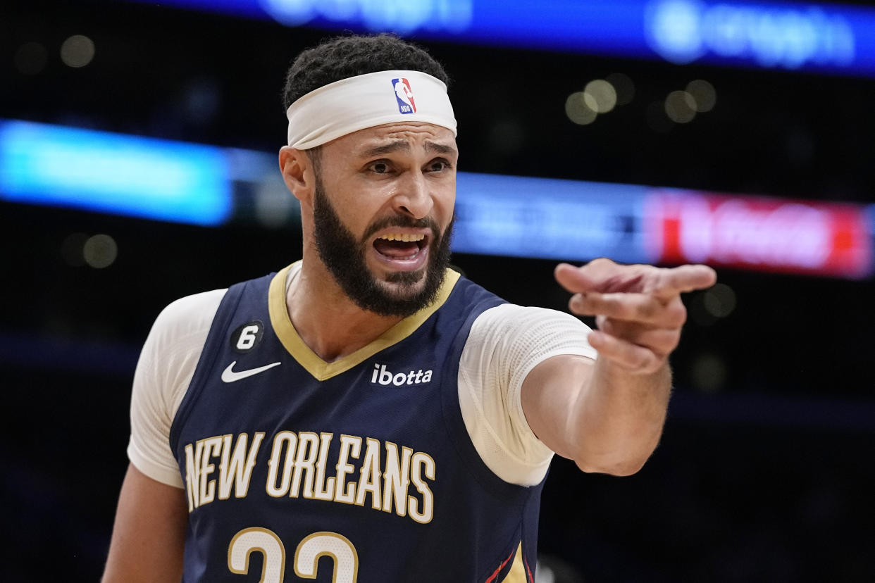 New Orleans Pelicans forward Larry Nance Jr. can help fantasy managers in their Week 4 matchups. (AP Photo/Mark J. Terrill)