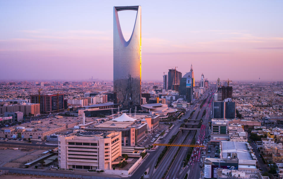 Overlooking the capital of Saudi Arabia, Riyadh, at sunset