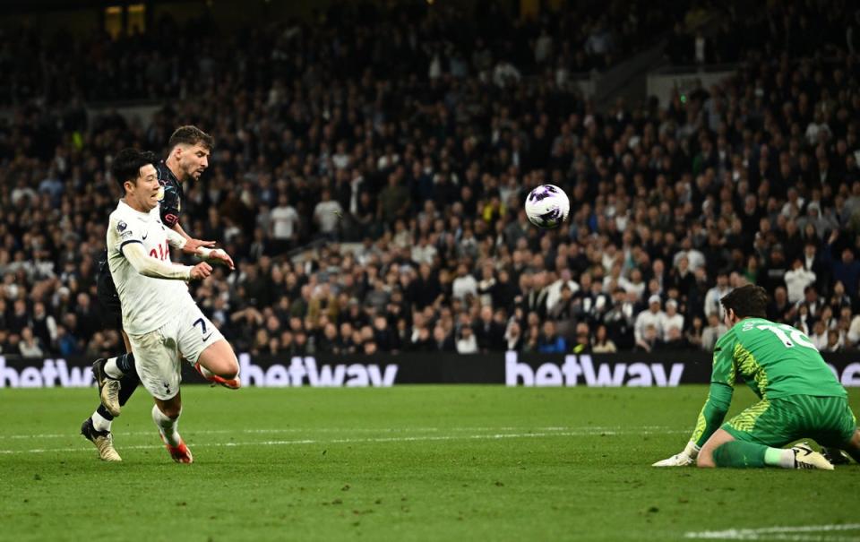 Huge moment: Heung-min Son spurned a massive Tottenham chance that could have boosted Arsenal’s title charge (REUTERS)