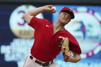 Minnesota Twins pitcher Sony Gray throws to a Chicago White Sox batter during the first inning of a baseball game Thursday, July 14, 2022, in Minneapolis. (AP Photo/Jim Mone)