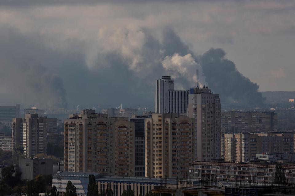 Smoke rises over Kyiv after the missile strikes (REUTERS)