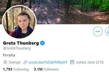 Greta Thunberg changed her description to 'Pirralha' (Twitter/Greta Thunberg)