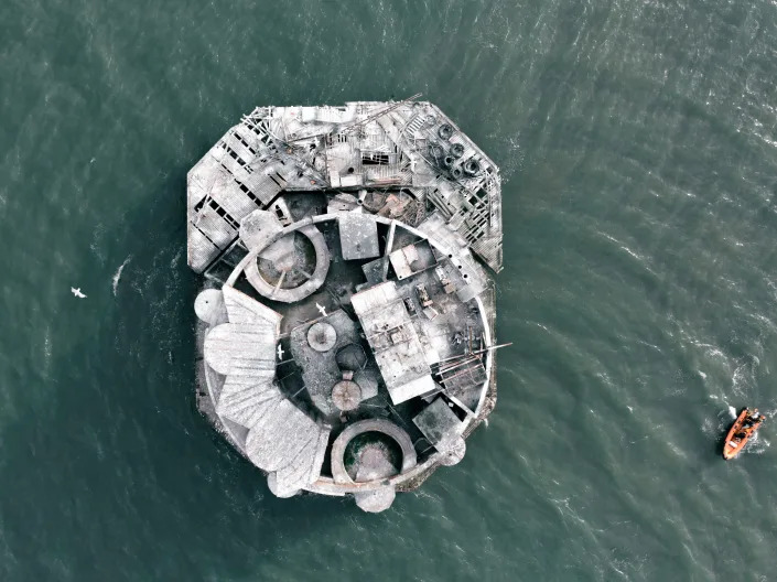 Aerial photo of Bull Sands fort.