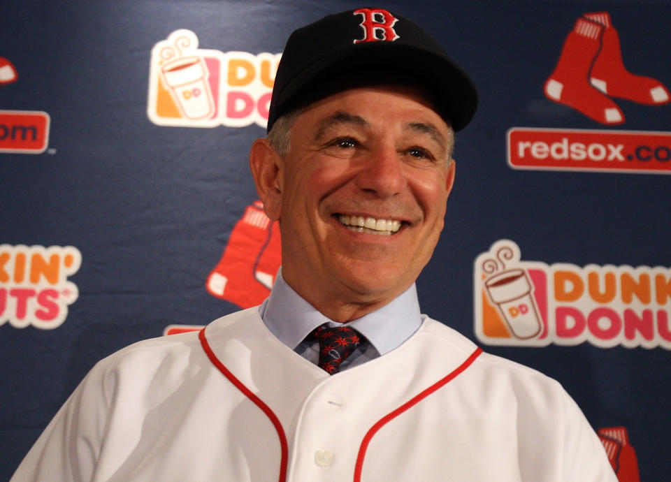 Bobby Valentine is introduced as the new manager for the Boston Red Sox during a press conference on December 1, 2011 at Fenway Park in Boston, Massachusetts. (Photo by Elsa/Getty Images)
