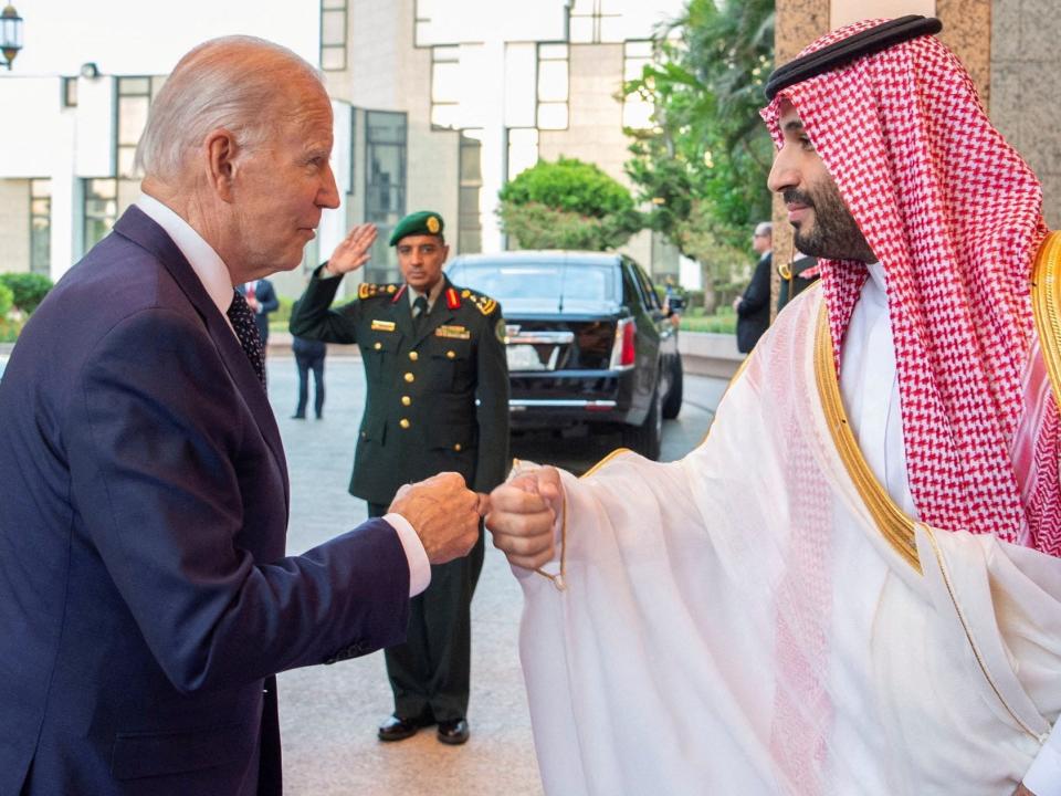 Biden and Mohammed bin Salman (MBS) fist bumping.