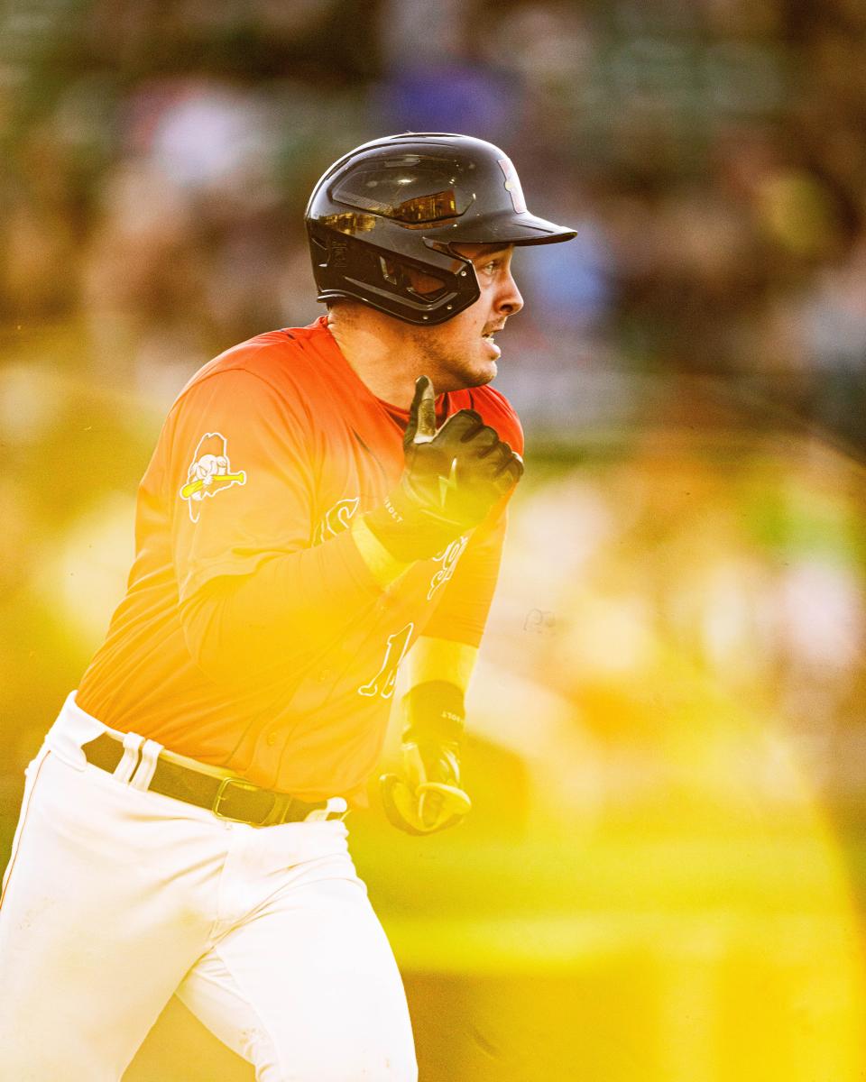 Portland Sea Dogs player Kyle Teel runs the bases during a game at Hadlock Field in Portland, Maine on Friday, May 10, 2024.