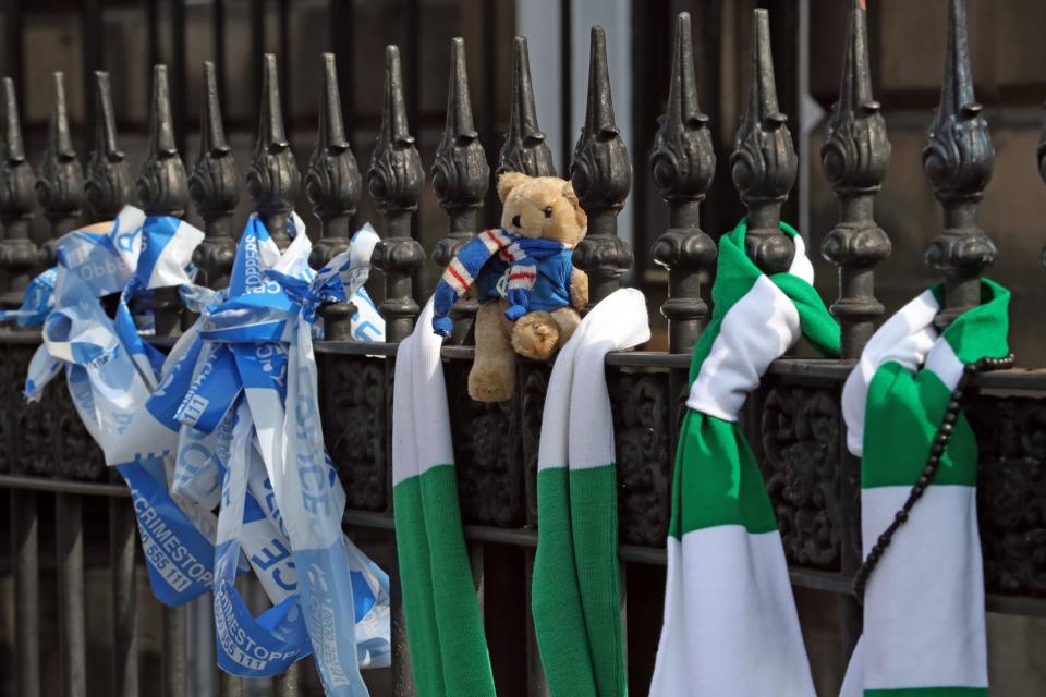 A teddy bear left near the scene of the shooting of Trainspotting 2 star Bradley Welsh. (PA)