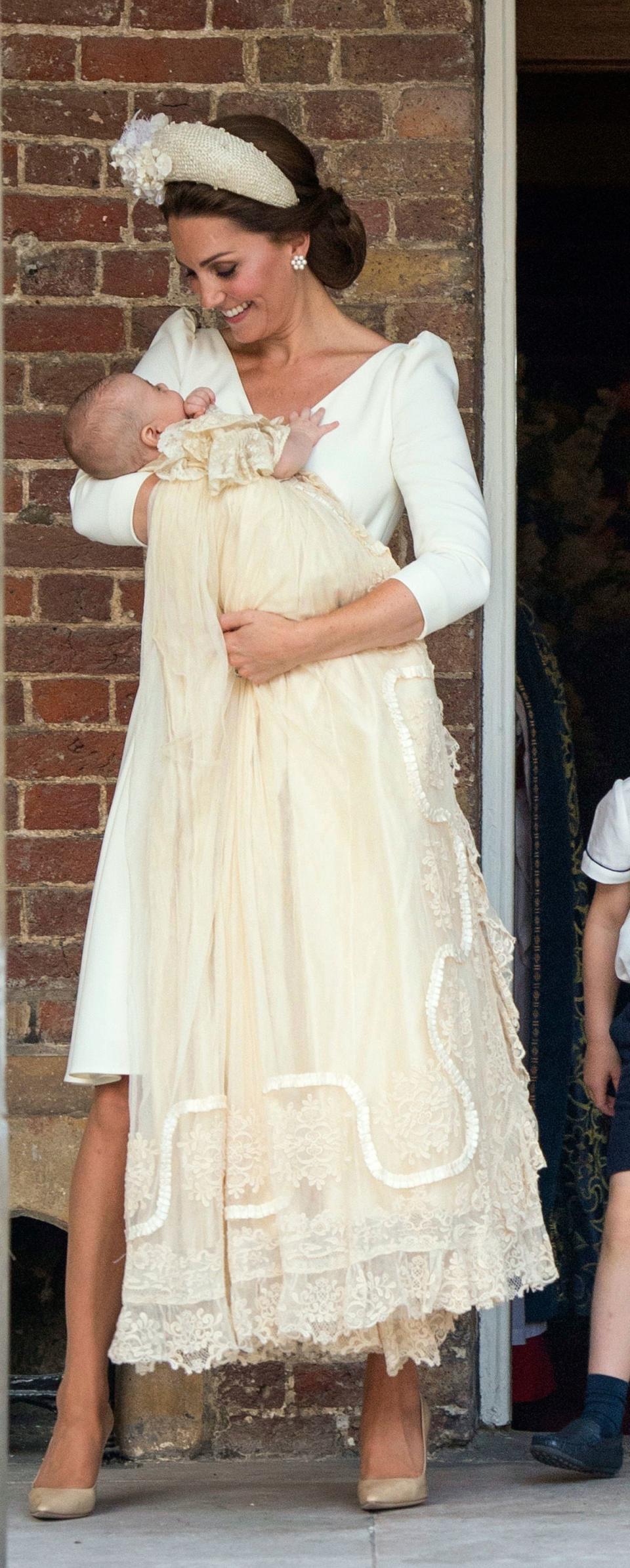 <p>WHO: Catherine, Duchess of Cambridge</p> <p>WHAT: Alexander McQueen</p> <p>WHERE: At the christening of Prince Louis, London</p> <p>WHEN: July 9, 2018</p>