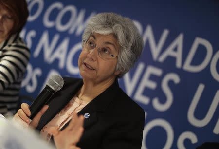 Deputy High Commissioner of the United Nations for Human Rights Flavia Pansieri speaks during a news conference in the United Nations offices in Guatemala City, May 22, 2014. REUTERS/Jorge Dan Lopez/Files