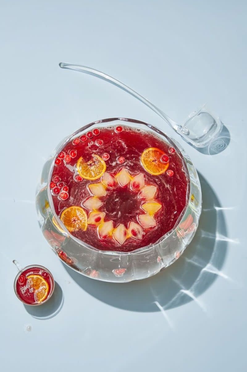cranberry punch cocktail in a punch bowl