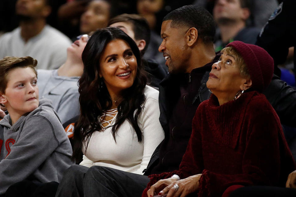 ESPN personalities Molly Qerim and Jalen Rose were spotted at a Warriors-Pistons game in Rose’s hometown of Detroit in December 2016. (Getty Images)