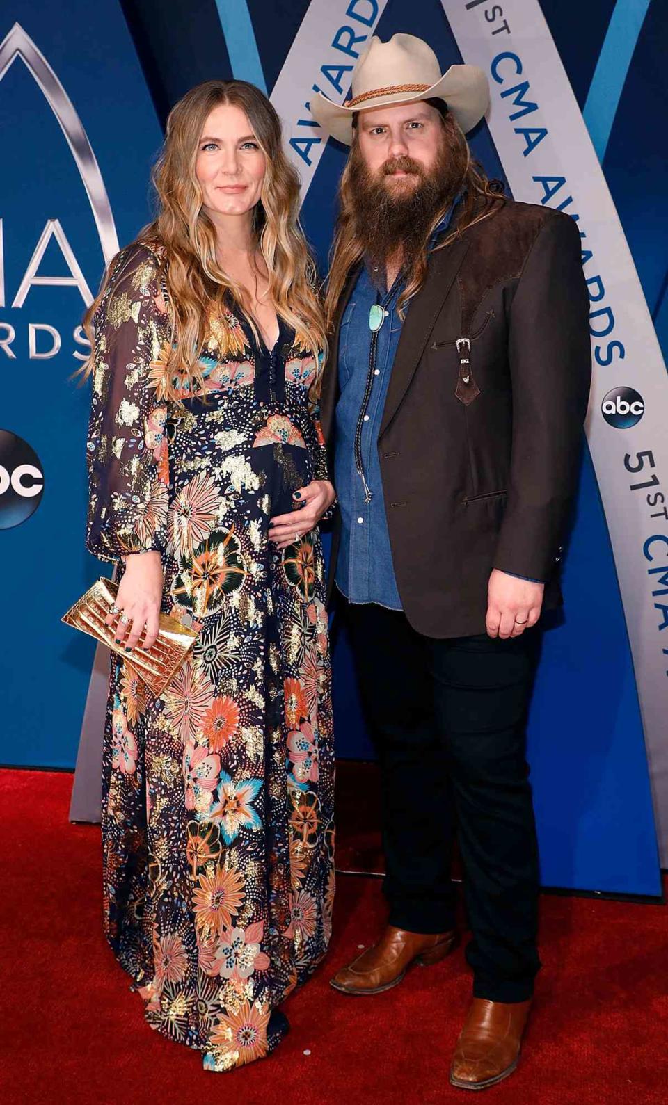 Morgane Stapleton and Chris Stapleton attend the 51st annual CMA Awards at the Bridgestone Arena on November 8, 2017 in Nashville, Tennessee