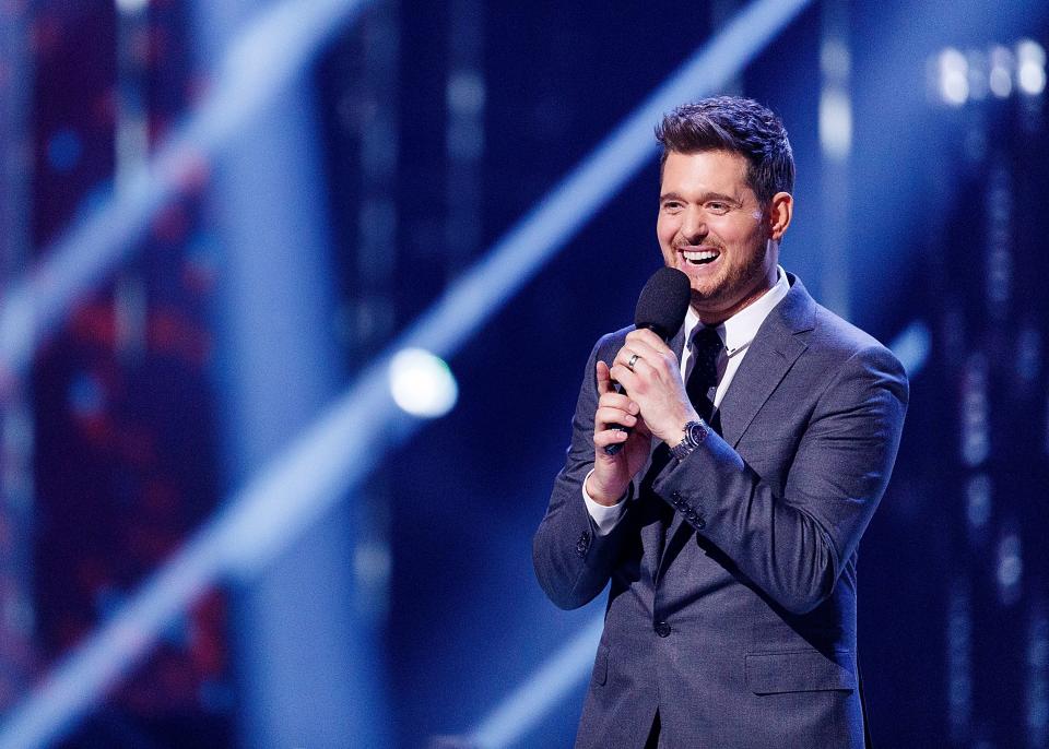 Michael Buble speaks on stage during the 2018 JUNO Awards at Rogers Arena on March 25, 2018 in Vancouver, Canada.