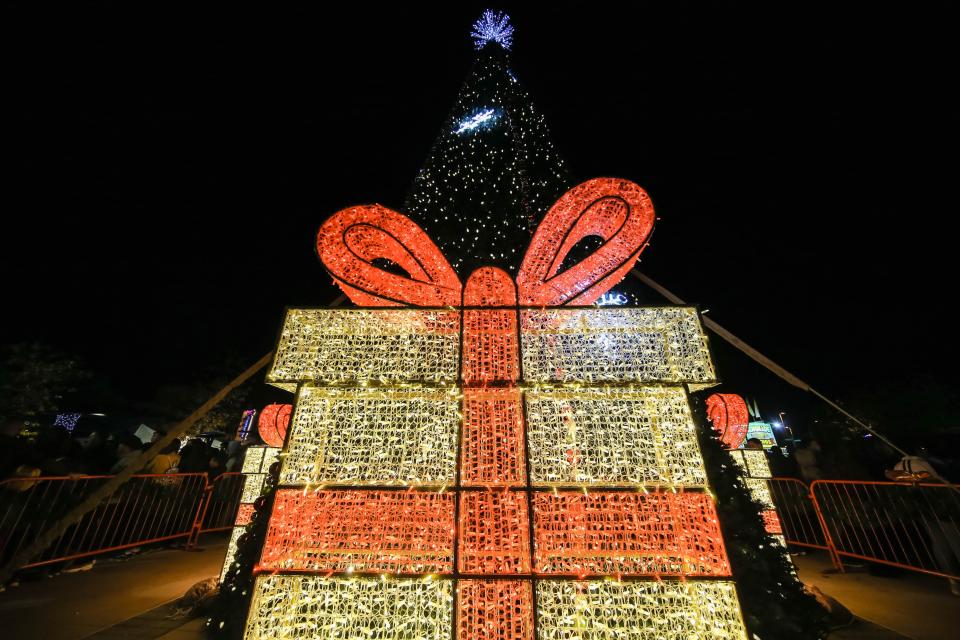 The tree is lit at the annual Christmas tree lighting ceremony in Las Cruces on Saturday, Dec. 7, 2019.