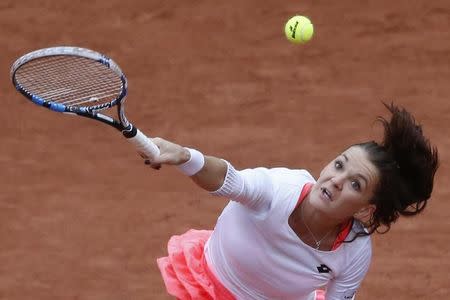 Tennis - French Open - Roland Garros - Tsvetana Pironkova of Bulgaria v Agnieszka Radwanska of Poland - Paris, France - 31/05/16. Agnieszka Radwanska serves. REUTERS/Pascal Rossignol