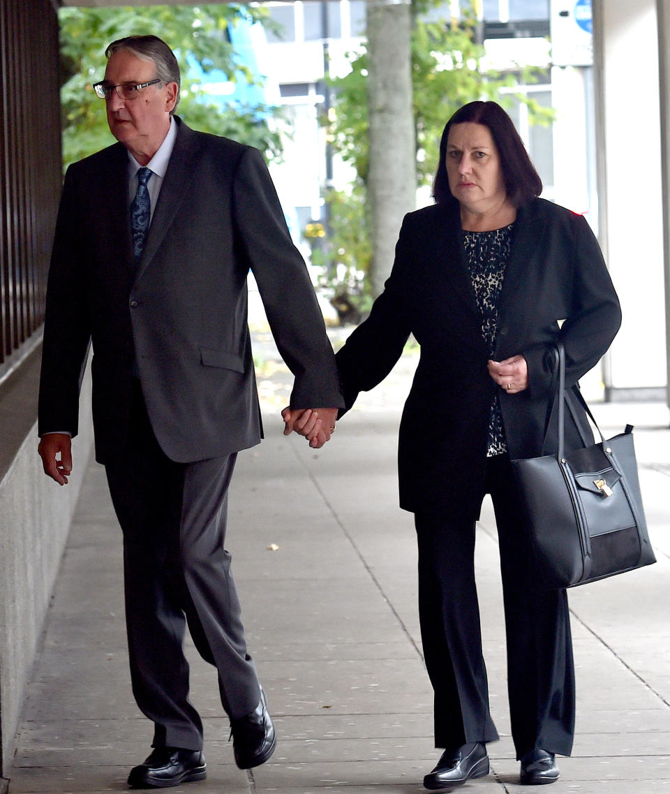 Lucy Letby's father, John (pictured with her mother Susan at the trial in October), put a bet on the Grand National for the nurse, the court heard. (PA)