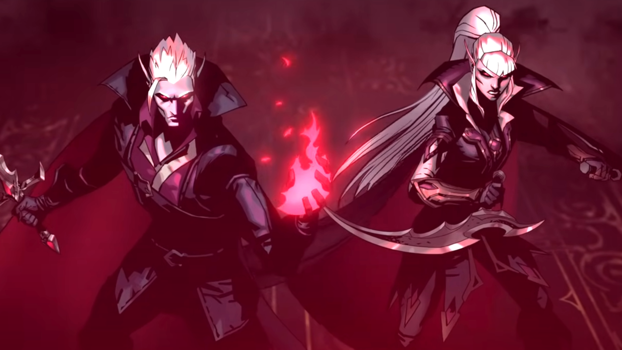  Two vampires stand menacingly in V Rising, a vampiric survival game by Stunlock studios. 