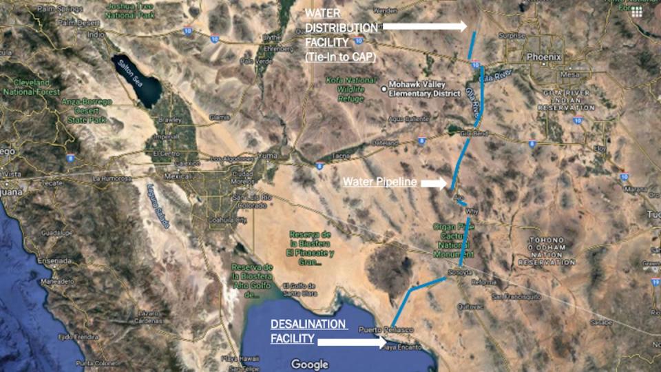 The proposed desalination plant in Mexico would pipe fresh water 200 miles to Arizona. <a href="https://www.enr.com/articles/55659-arizona-advances-55b-mexico-desalination-plant-proposal" rel="nofollow noopener" target="_blank" data-ylk="slk:Water Infrastructure Finance Authority of Arizona/ENR Southwest;elm:context_link;itc:0;sec:content-canvas" class="link ">Water Infrastructure Finance Authority of Arizona/ENR Southwest</a>, <a href="http://creativecommons.org/licenses/by-nd/4.0/" rel="nofollow noopener" target="_blank" data-ylk="slk:CC BY-ND;elm:context_link;itc:0;sec:content-canvas" class="link ">CC BY-ND</a>