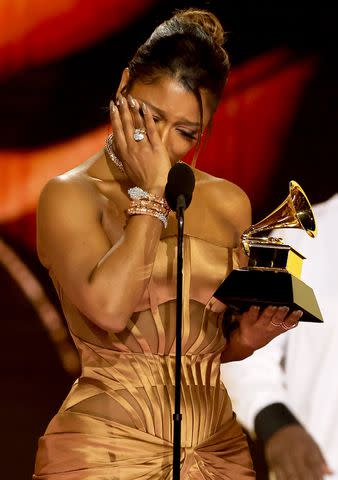 <p>Kevin Winter/Getty</p> Victoria Monet accepts the best new artist award onstage during the 66th GRAMMY Awards at Crypto.com Arena in February 2024 in Los Angeles