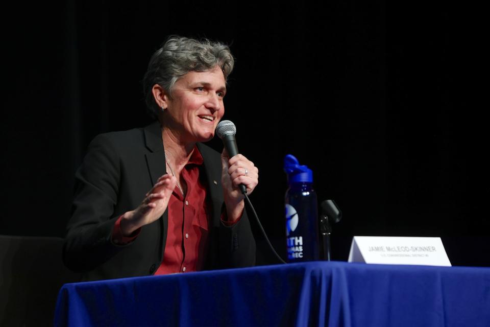 Democrat Jamie McLeod-Skinner speaks at a debate with Republican Lori Chavez DeRemer for Oregon's 5th Congressional District at Lakeridge High School in Lake Oswego, Ore., Monday, October 17, 2022. (AP Photo/Steve Dipaola)