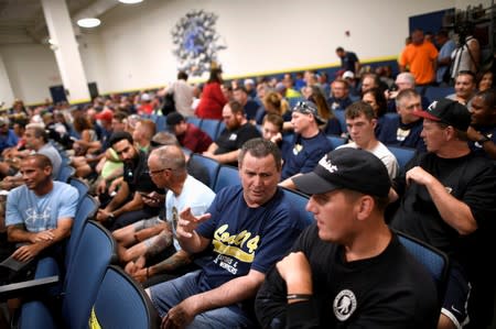 FILE PHOTO: Philadelphia Energy Solutions refinery plant workers, union members, and citizens, gather for a public meeting of the Labor Committee regarding the layoff of refinery plant workers in Philadelphia