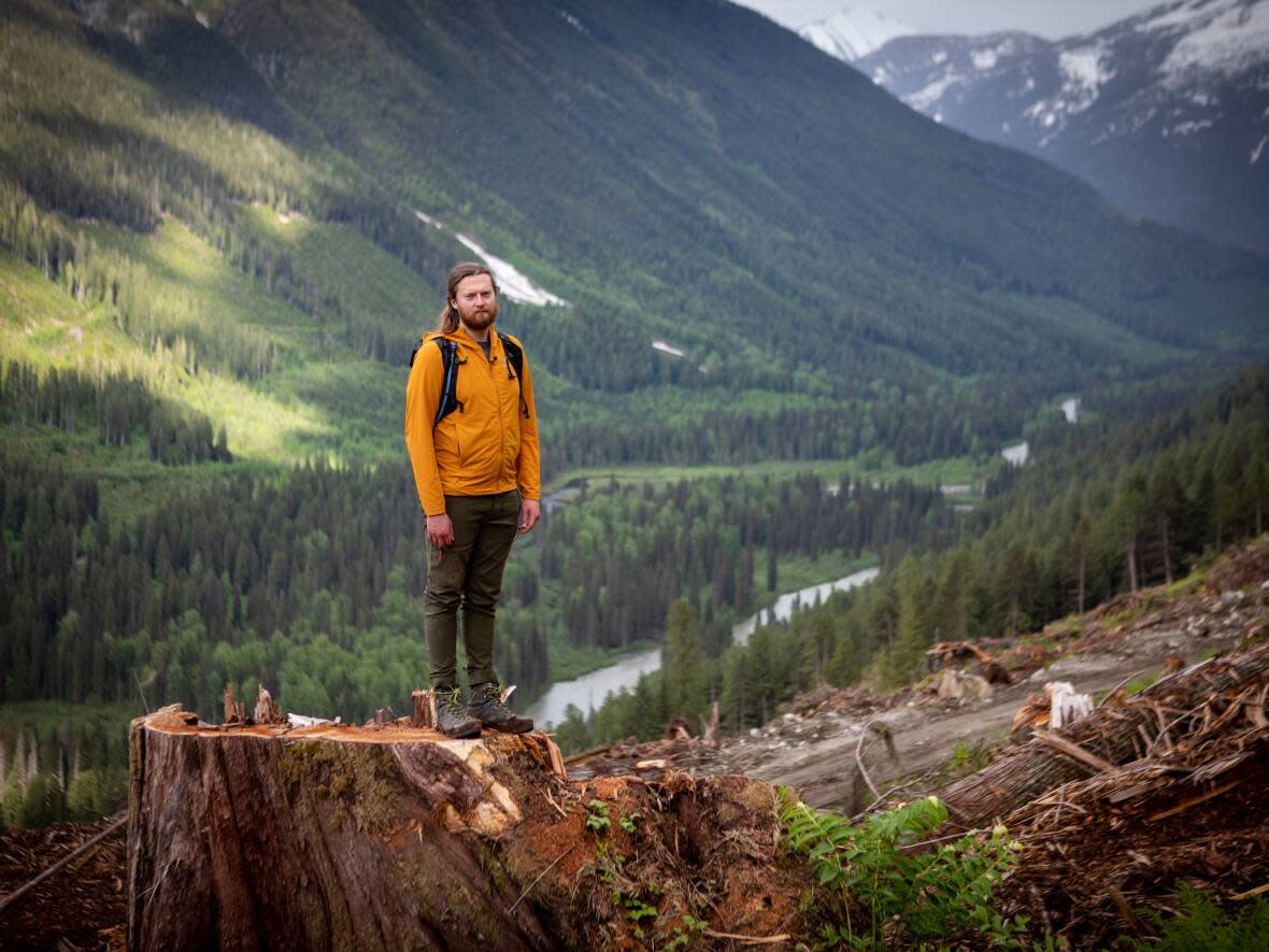 Eddie Petryshen, a conservation specialist at advocacy group Wildsight, wants to protect the inland temperate rainforest near Revelstoke, about 570 km northeast of Vancouver. (Camille Vernet/Radio-Canada - image credit)