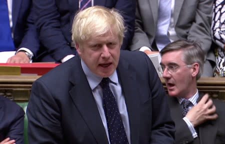 Britain's Prime Minister Boris Johnson speaks after the announcement of the result of the vote in the Parliament in London