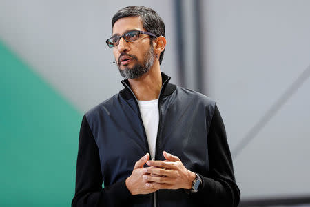 Google CEO Sundar Pichai speaks on stage during the annual Google I/O developers conference in San Jose, California, U.S., May 17, 2017. REUTERS/Stephen Lam