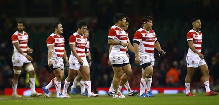 Britain Rugby Union - Wales v Japan - Principality Stadium, Cardiff, Wales - 19/11/16 Japan players look dejected after the game Action Images via Reuters / Peter Cziborra Livepic